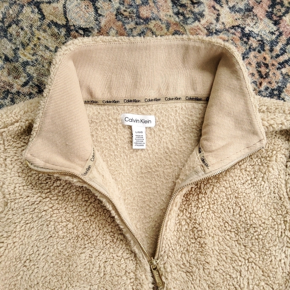 Calvin Klein Tan Teddy Sherpa Quarter Zip Jacket - Picture 4 of 10